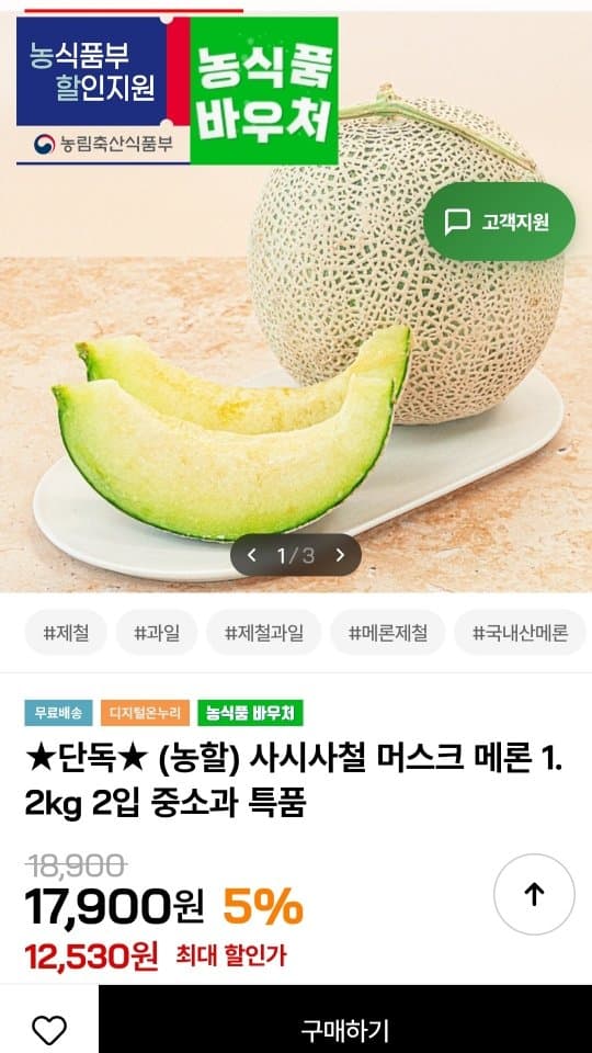 머스크 메론 1.2kg 2입