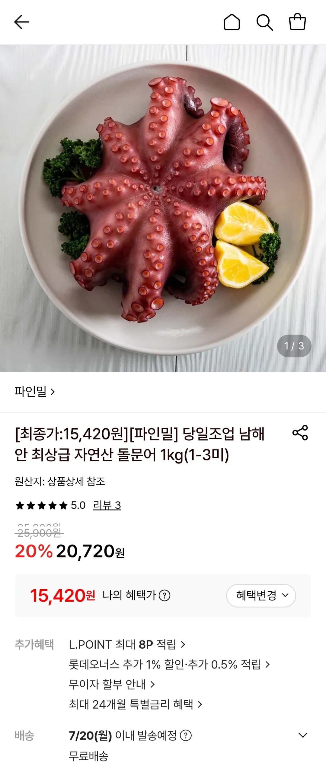 자연산 돌문어 1kg