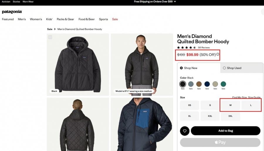 파타고니아 Diamond Quilted Bomber