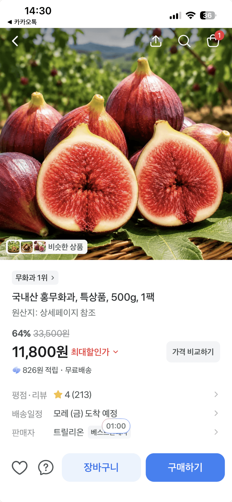 국내산 홍무화과 500g
