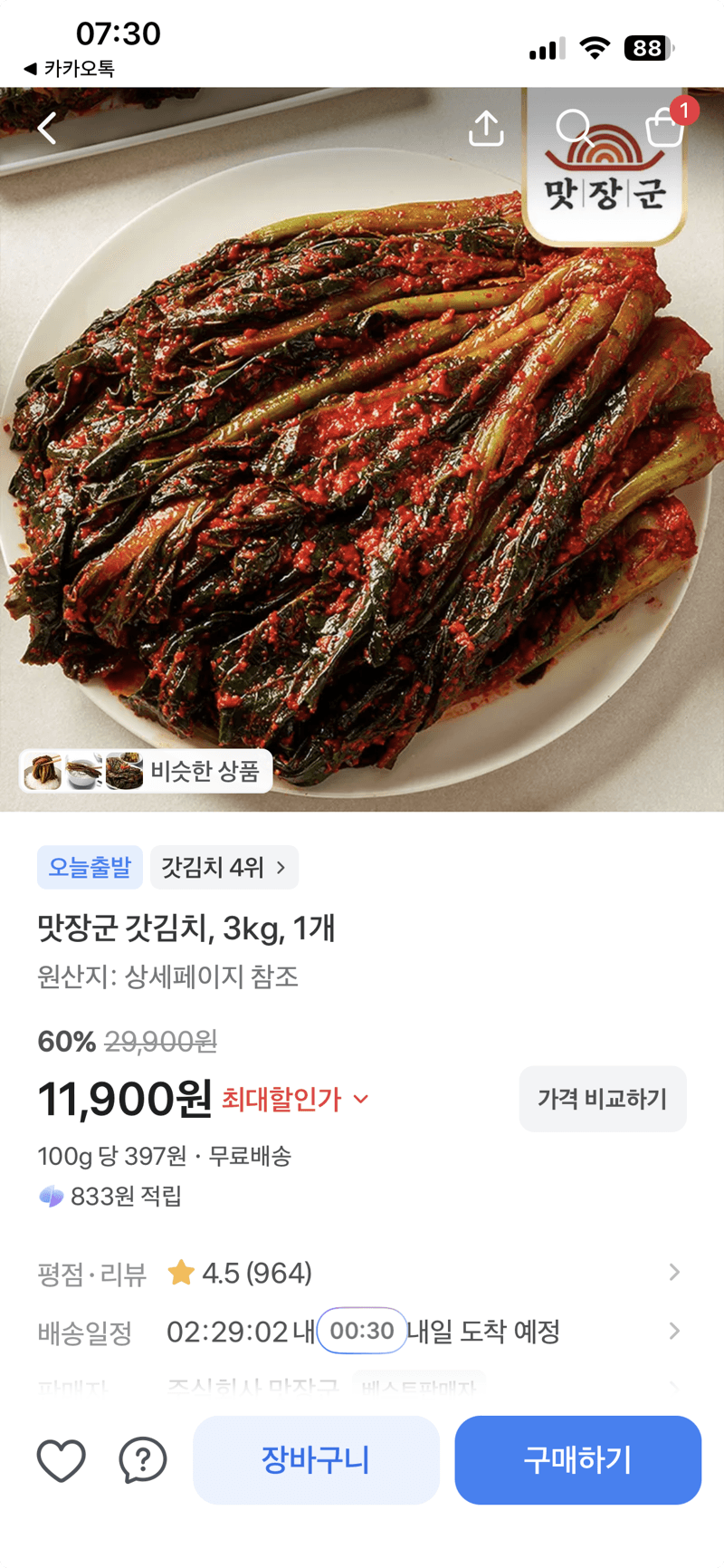 맛장군 갓김치 3kg