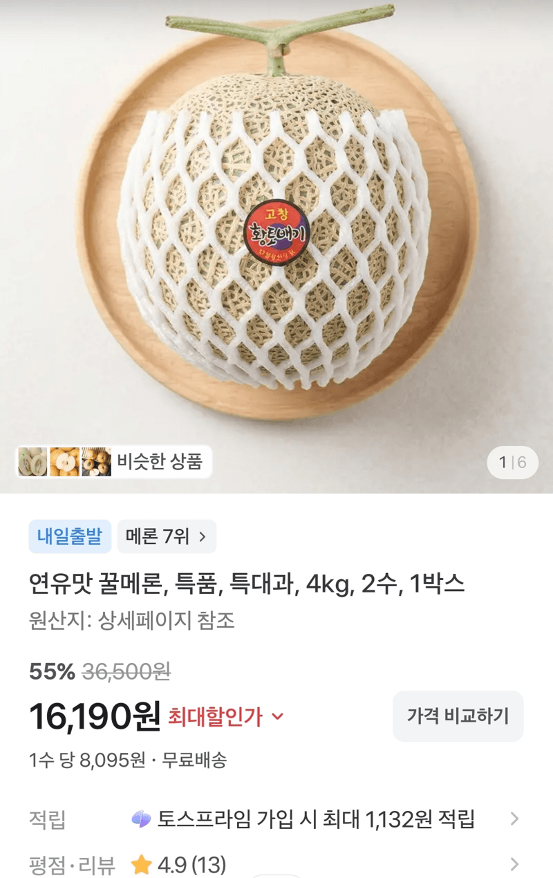 꿀메론 특대과 4kg 2수