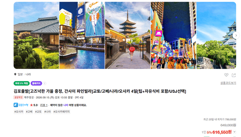 간사이 4일 패키지(교토/고베/나라)