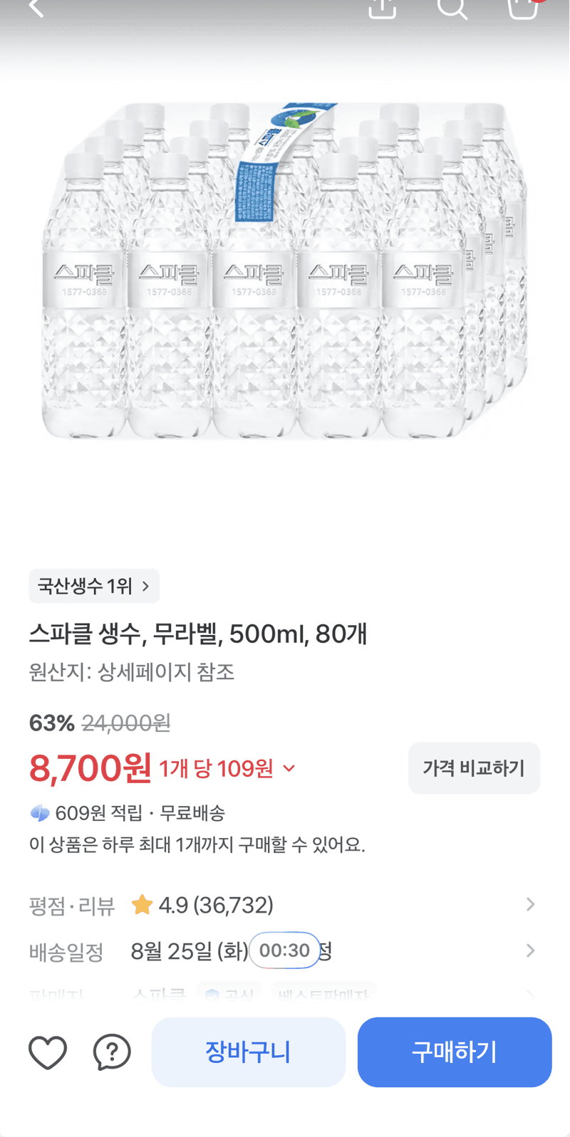 스파클 생수 500ml 80개