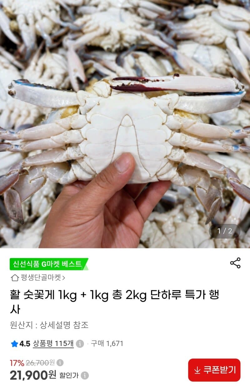 활 숫꽃게 2kg