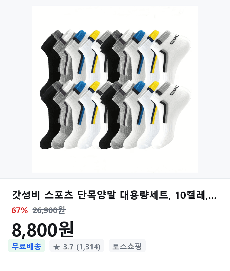 스포츠 단목양말 10켤레