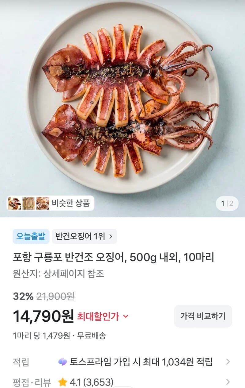 구룡포 반건조 오징어 10마리