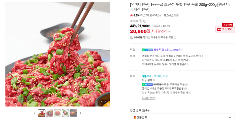 엄마네한우 1++ 투뿔 한우 육회 400g