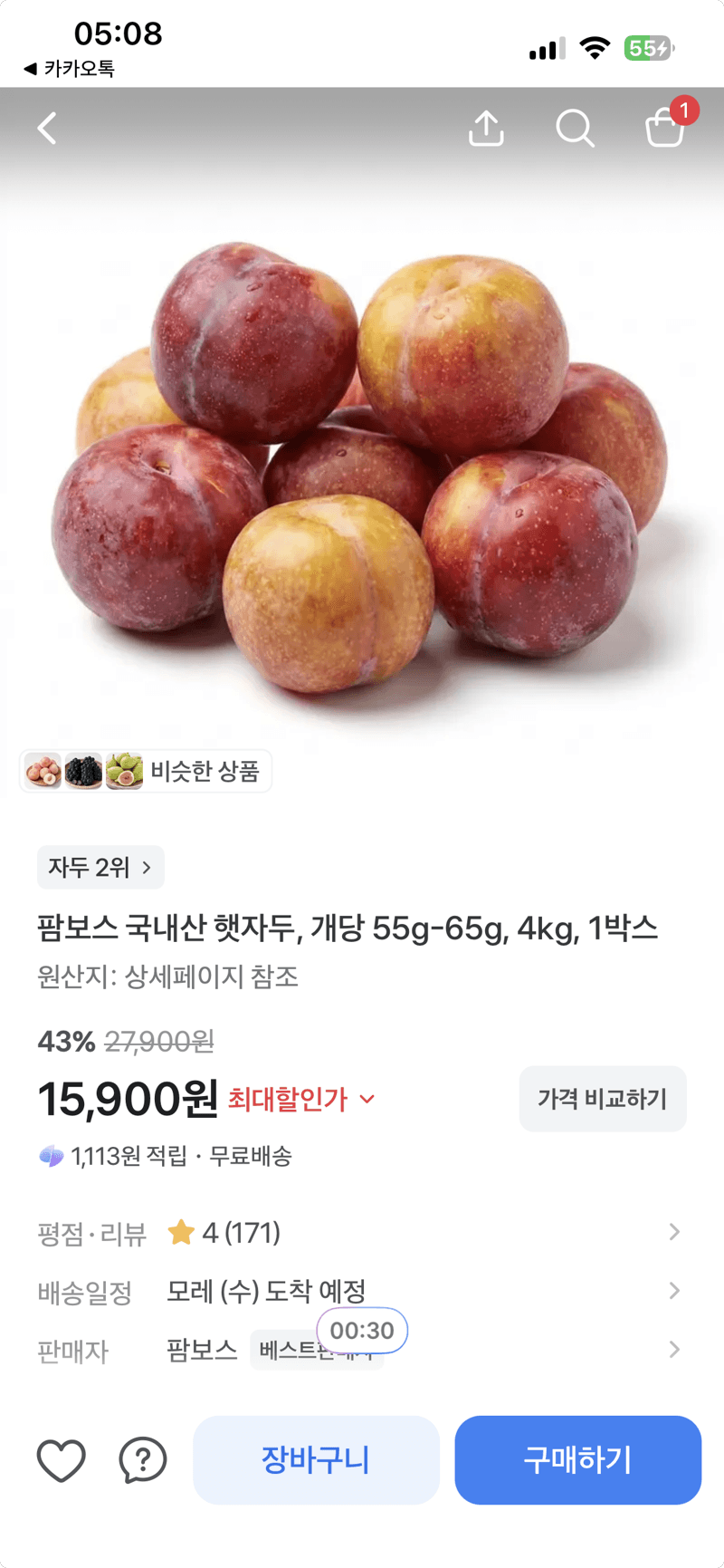팜보스 국내산 햇자두 4kg