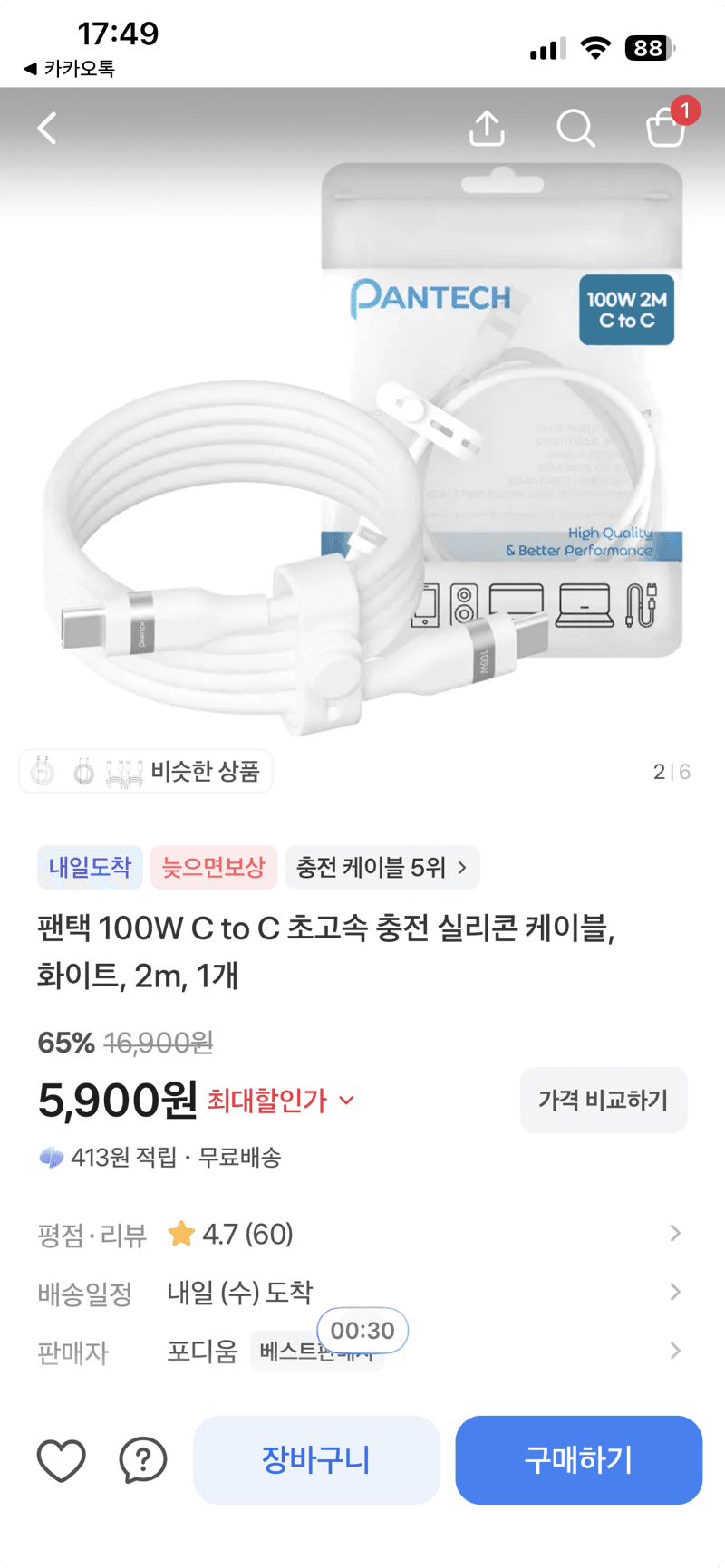 Pantech 100W C to C Fast Charging Cable