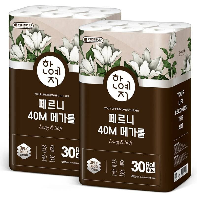 한예지 페르니 메가롤 천연펄프 화장지 30롤 2팩