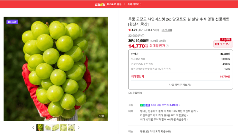 특품 고당도 샤인머스켓 2kg