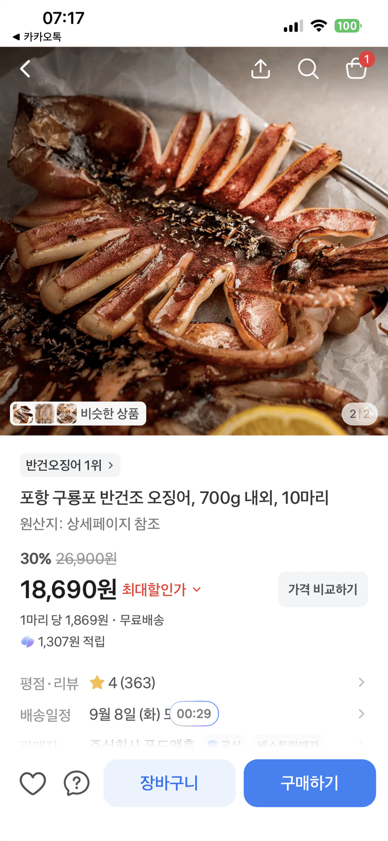 구룡포 반건조 오징어 700g 10마리
