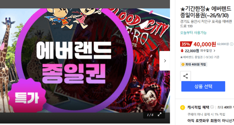 에버랜드 종일이용권 40,000원