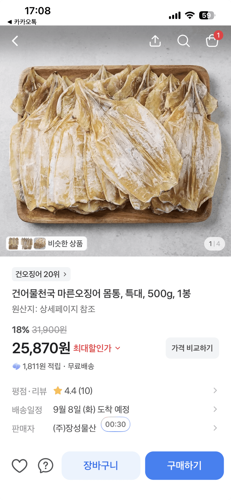 건어물천국 마른오징어 몸통 특대 500g