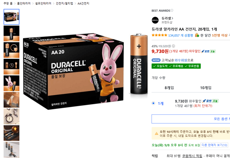 듀라셀 알카라인 AA 건전지 20개입