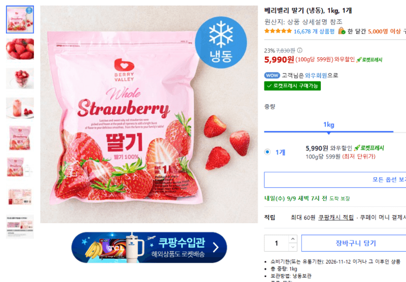 베리밸리 딸기 (냉동) 1kg