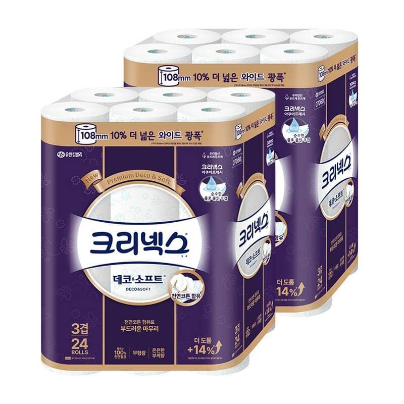 크리넥스 데코&소프트 3겹 33m 24롤 2팩
