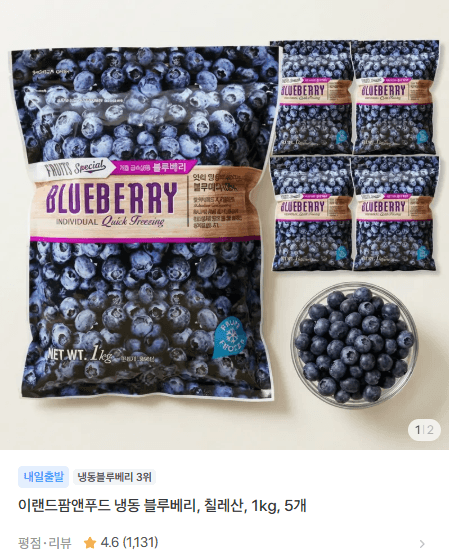 이랜드팜앤푸드 냉동 블루베리 1kg 5개