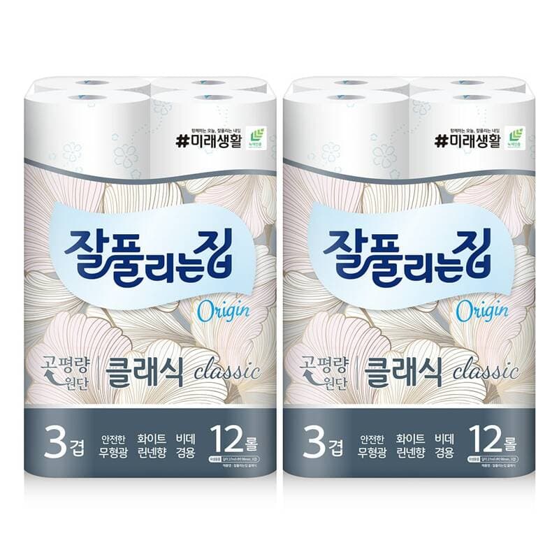 잘풀리는집 클래식 화장지 3겹 27m 12롤 2팩