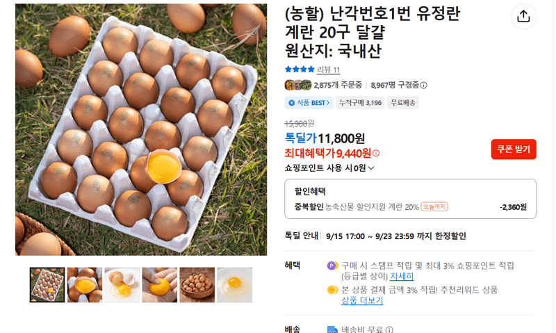 유정란 계란 20구