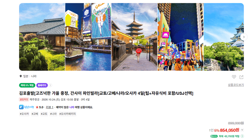 간사이 파인빌라 교토·고베·나라·오사카 4일