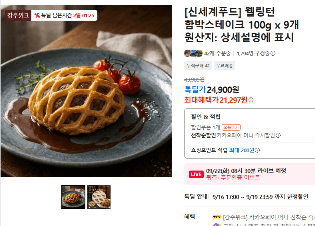 신세계푸드 웰링턴 함박스테이크 9개