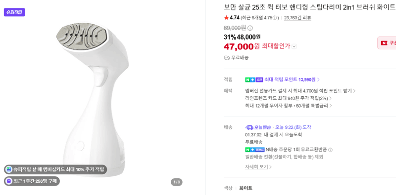 보만 핸디형 스팀다리미 2in1 화이트