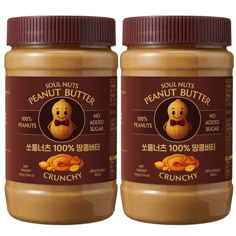 쏘울너츠 100% 땅콩버터 크런치 500g 2개