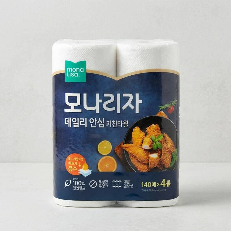 모나리자 데일리 안심 키친타월 140매 4롤 4팩
