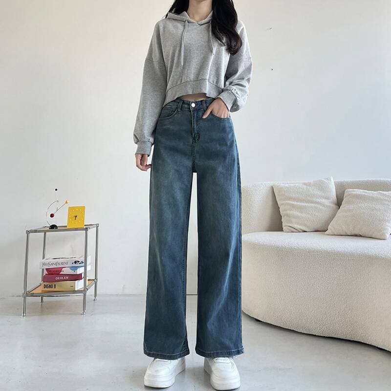 JBJEAN 2단기장 스판 세미 와이드 데님 팬츠