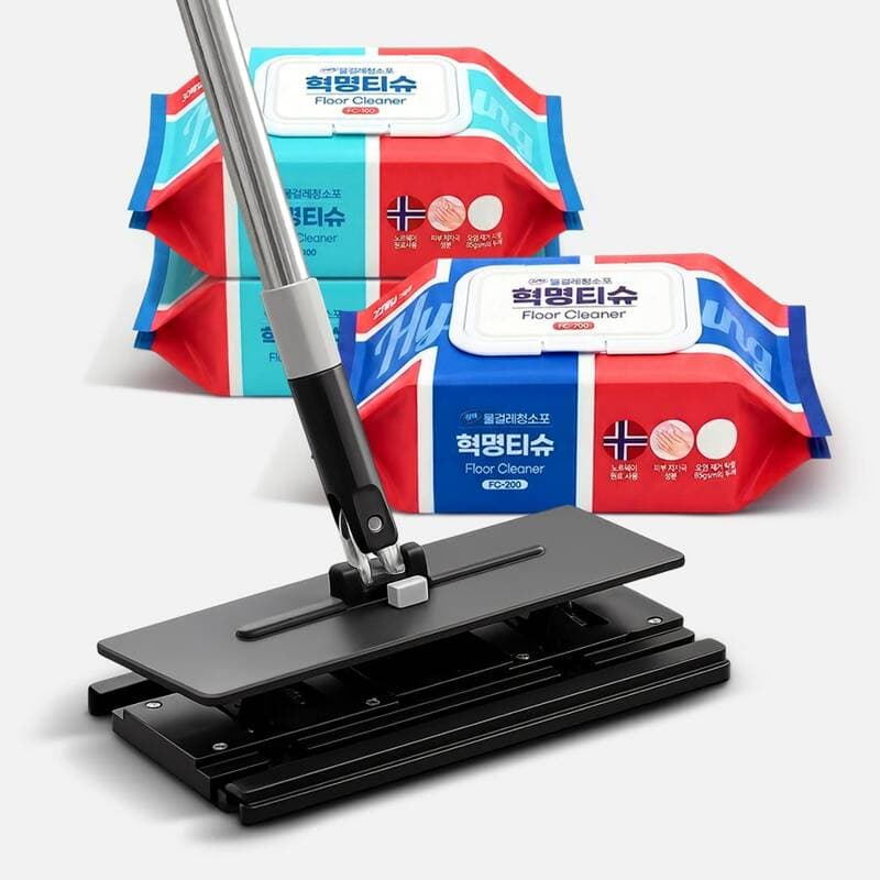 혁명티슈 L2 Quick-Grip Mop Cleaning Pad Set, 3 Packs + Mop