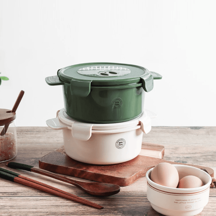 맥스 앤 맥스 Microwave Ramen Bowl, 1L Ivory + Olive Green, Set of 2
