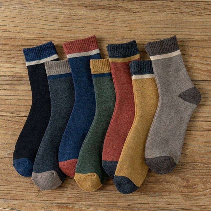 남성 겨울 배색 라인 파일 중목 양말 7켤레