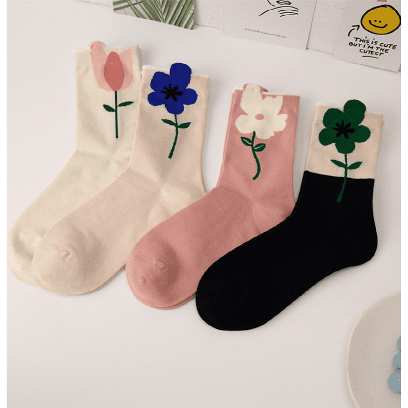 여성용 꽃 한송이 중목양말 12켤레