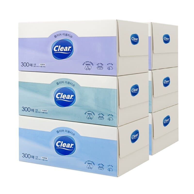 Clear Facial Tissue 2-ply 300 sheets x 6