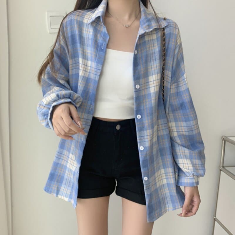 타탄 체크 오버핏 셔츠