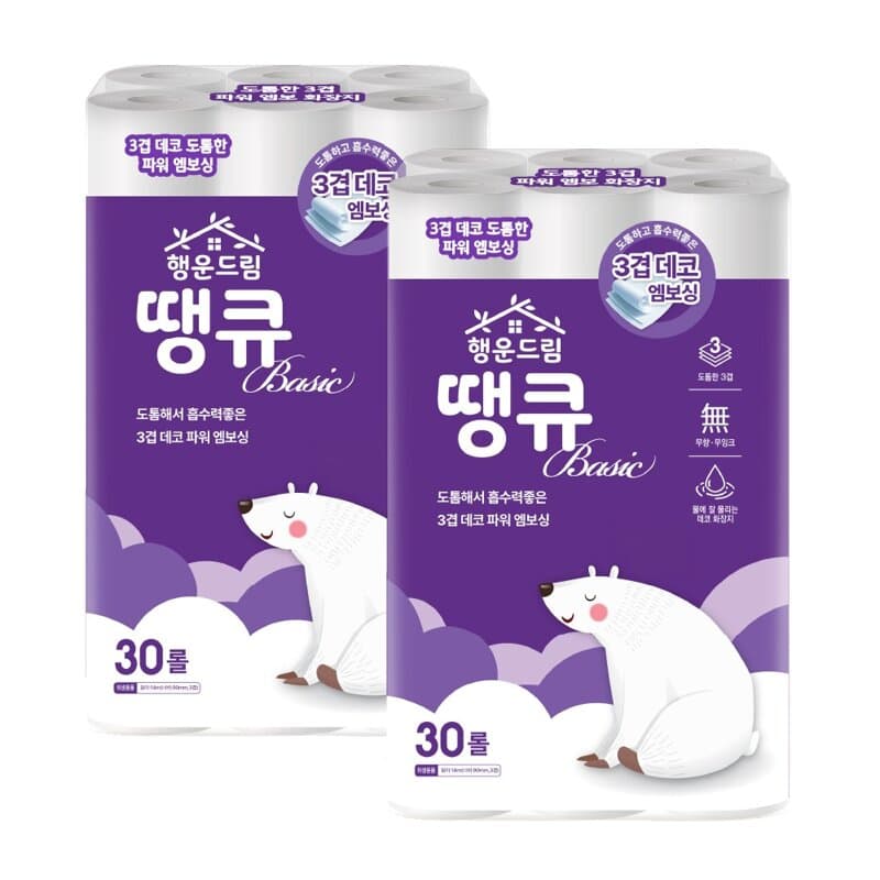 행운드림 땡큐 베이직 화장지 30롤×2팩