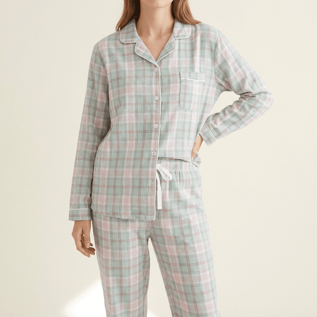 Women's Check Pajama Set (Top + Long Pants)