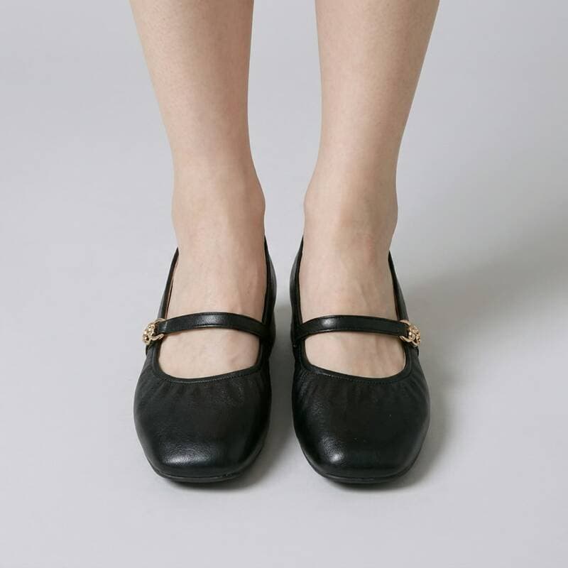 Shurio Mary Jane Shirring Strap Heel Flats