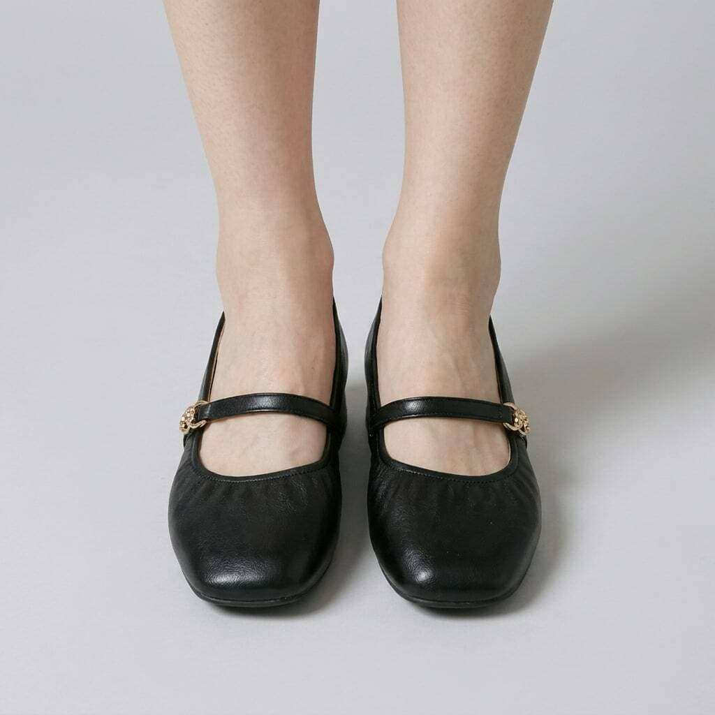 Shurio Mary Jane Shirring Strap Heels, Black 240mm