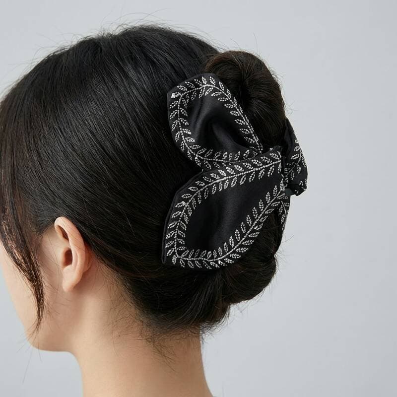 Big Size Audrey Ribbon Hair Clip, Black 2pcs
