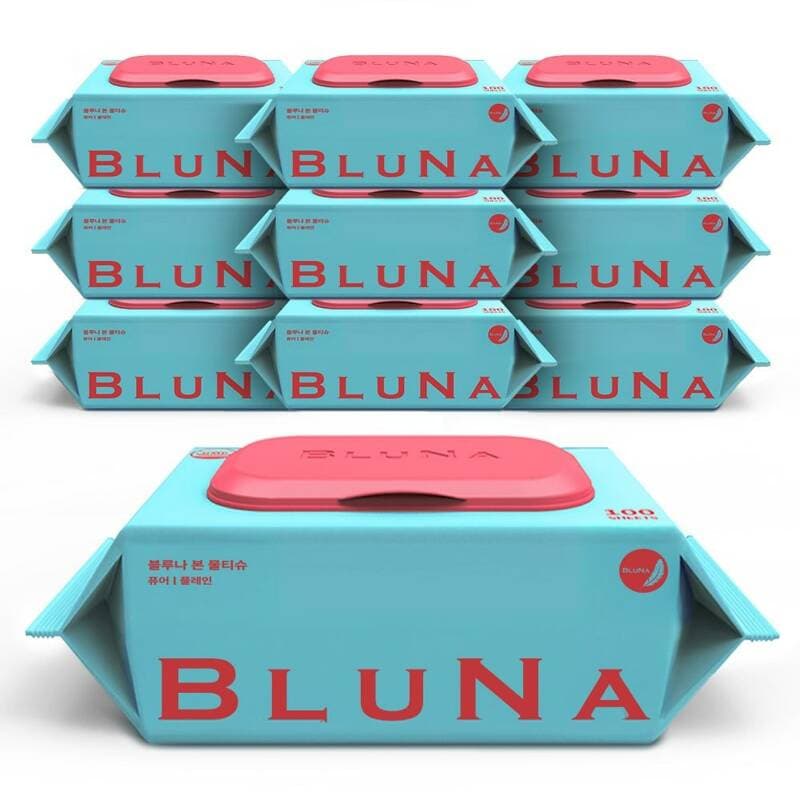 Bluna Bon Pure Wet Wipes 100 Sheets x 10 Packs