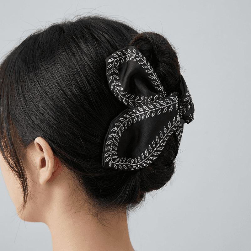 Big Size Audrey Ribbon Hair Clip Black 2pcs