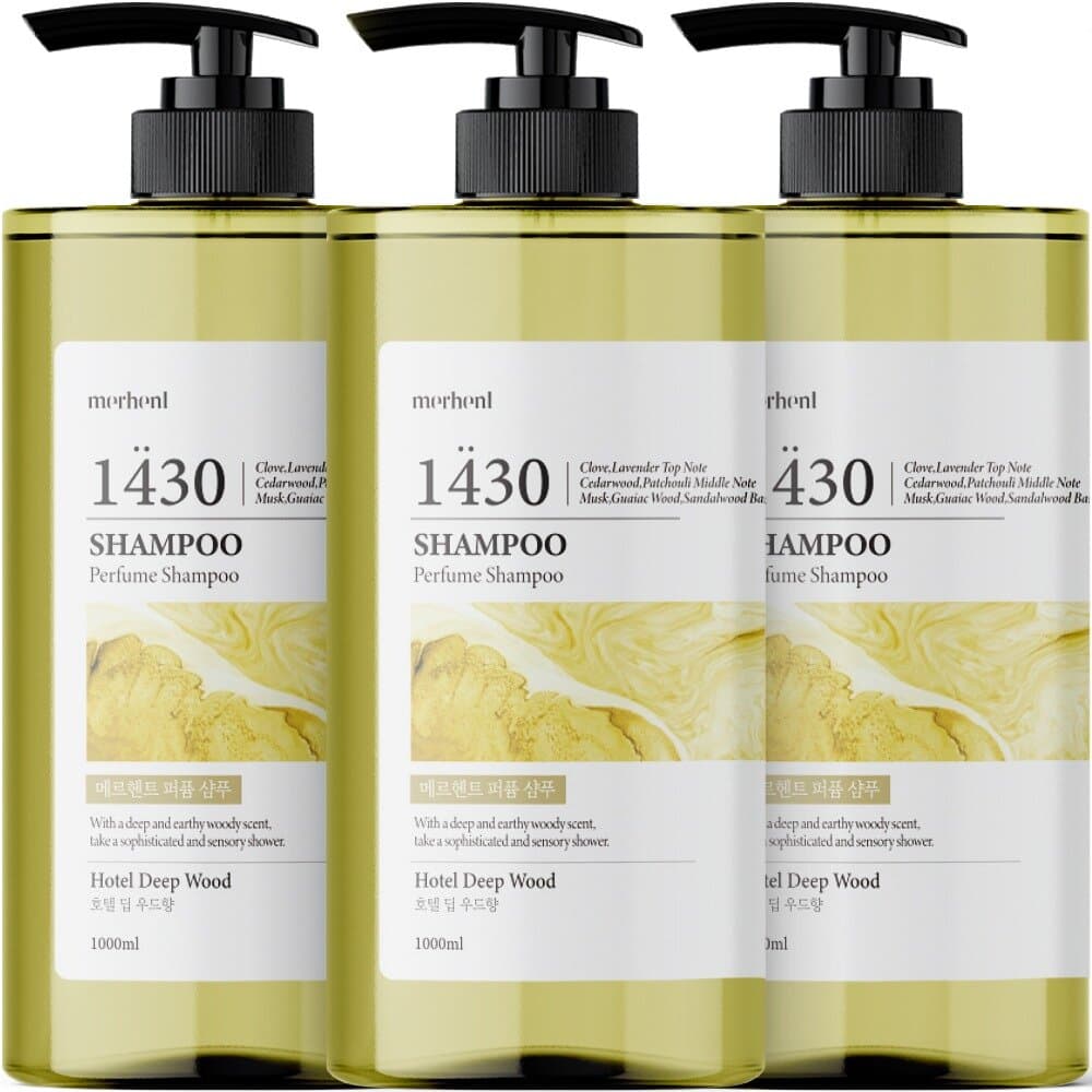 Merhent Perfume Shampoo, Hotel Deep Wood Scent, 1L x 3