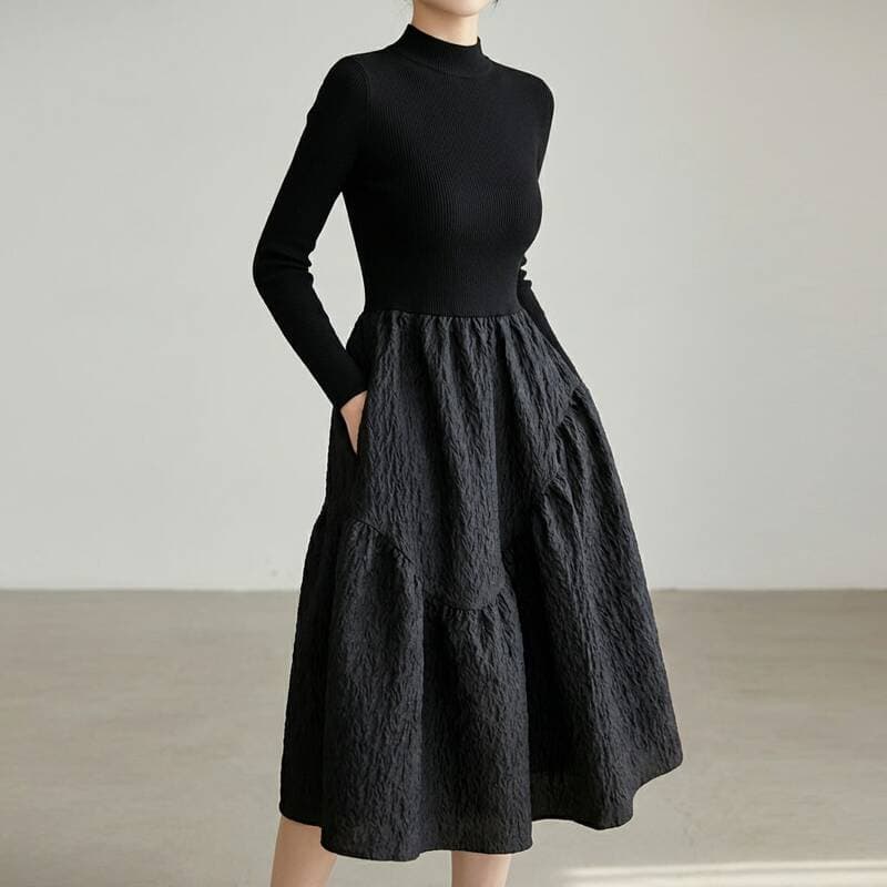 에꼴드파리 Knit Half-Turtleneck Dress