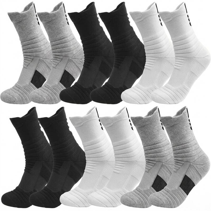 Men's Sports Socks 3-Color Set (Black, White, Gray)