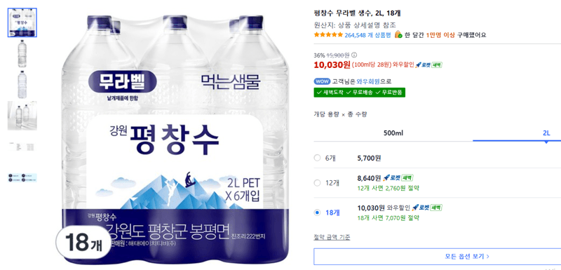 Pyeongchang Water Label-Free Water 2L x 18