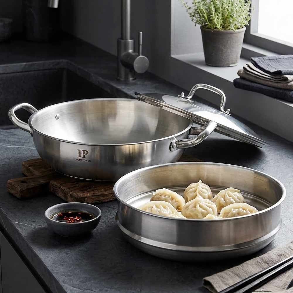Homepower 2-Tier Induction Steamer 28cm Silver