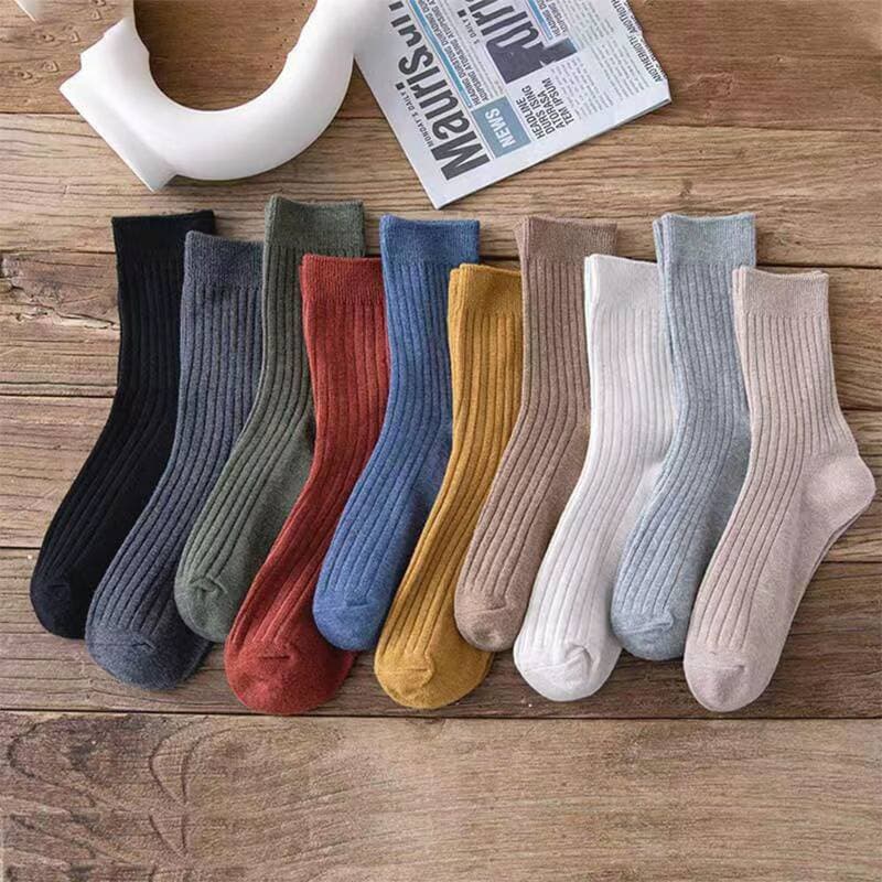 Monis Simple Color Ribbed Mid-Calf Socks 10 Pairs